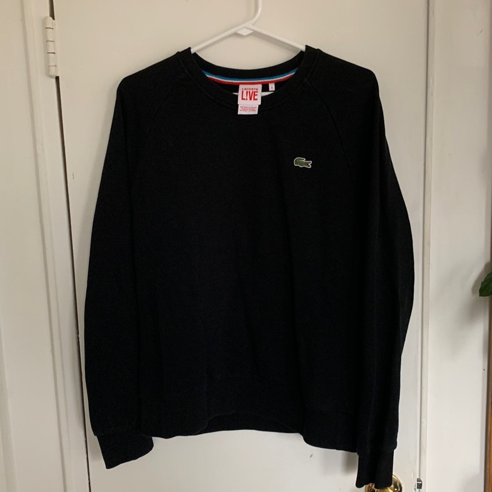 Mens Lacoste black crew neck sweatshirt in size M.